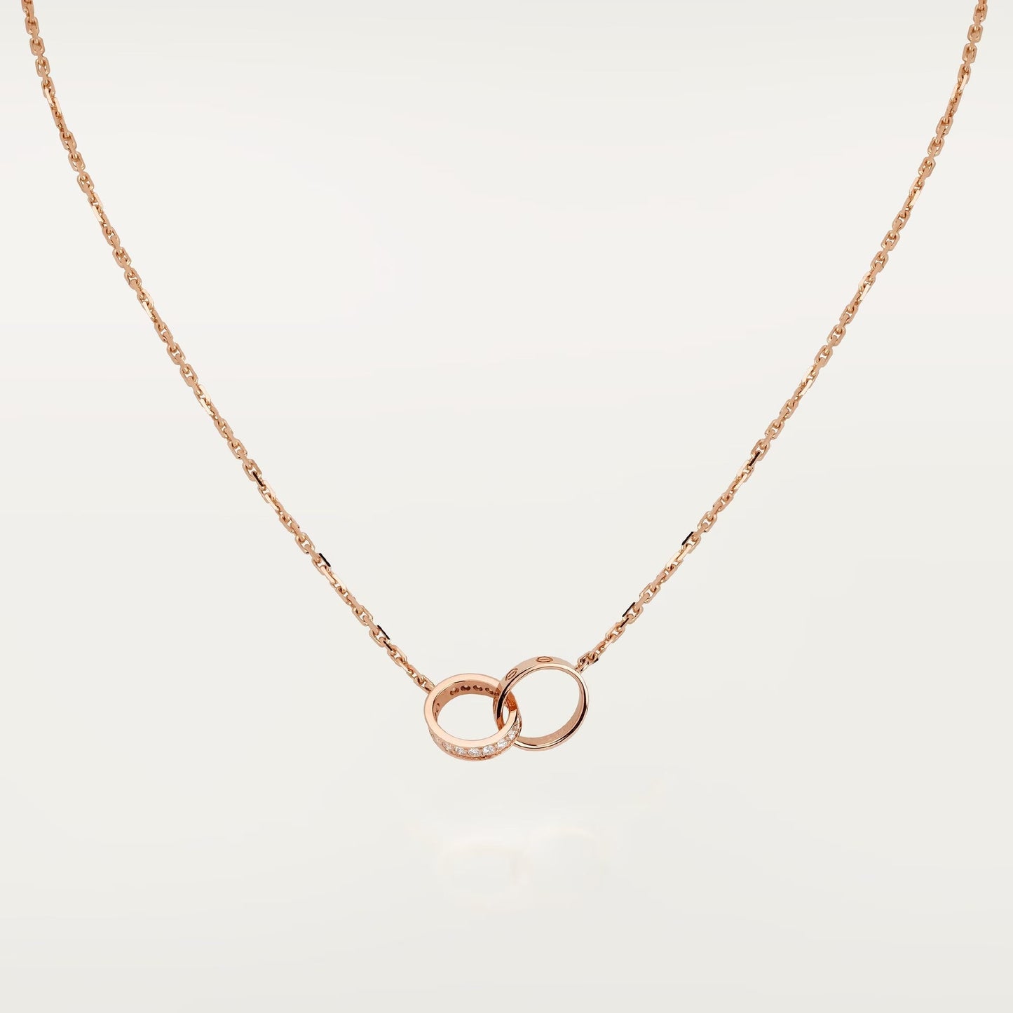 [Love's Uplift]LOVE DOUBLE RING HALF DIAMOND NECKLACE