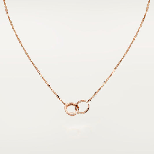 [Love's Uplift]LOVE DOUBLE RING HALF DIAMOND NECKLACE