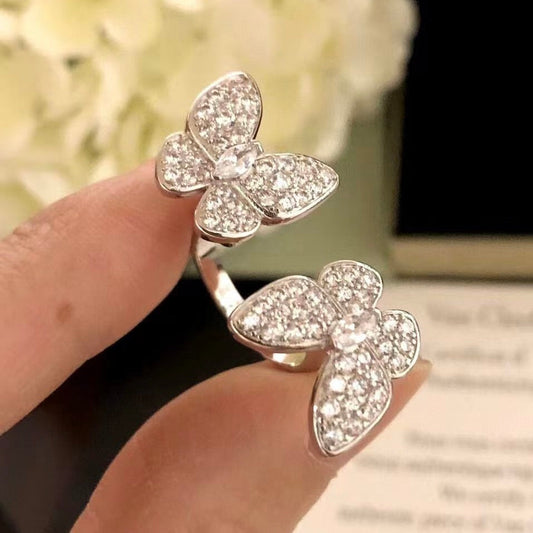 [Love's Uplift]TWIN SILVER BUTTERFLY DIAMOND RING