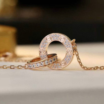 [Love's Uplift]LOVE 7.6MM NECKLACE ROSE GOLD AND SILVER  FULL DIAMOND