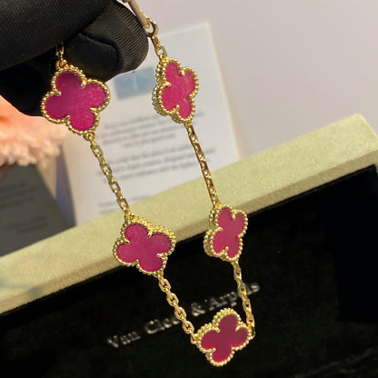 [Love's Uplift]CLOVER 5 MOTIFS PINK ENAMEL BRACELET