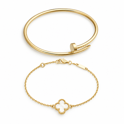 [Love's Uplift] Clover White Mother-of-Pearl & JUSTE Bracelet Stack Set