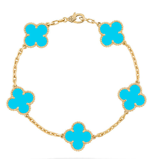 [Love's Uplift]CLOVER 5 MOTIFS TURQUOISE BRACELET