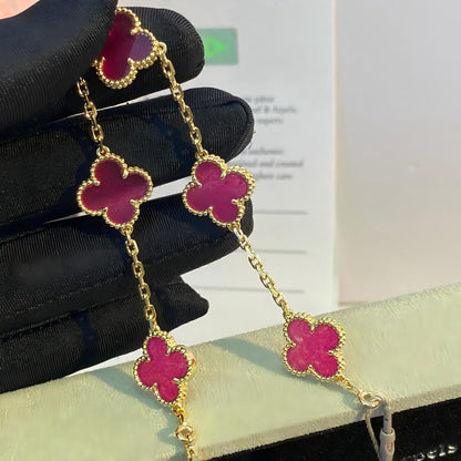 [Love's Uplift]CLOVER 5 MOTIFS PINK ENAMEL BRACELET