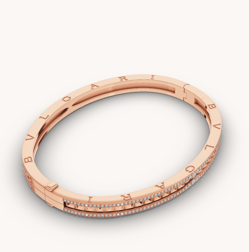 [Love's Uplift]ZERO 1 SPIRAL AND PAVED DIAMOND PINK GOLD BRACELET
