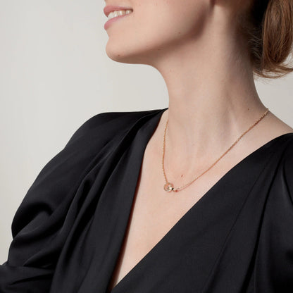[Love's Uplift]LOVE DOUBLE RING HALF DIAMOND NECKLACE