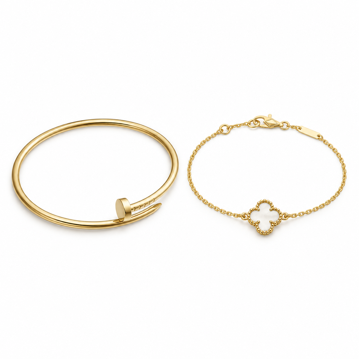 [Love's Uplift] Clover White Mother-of-Pearl & JUSTE Bracelet Stack Set