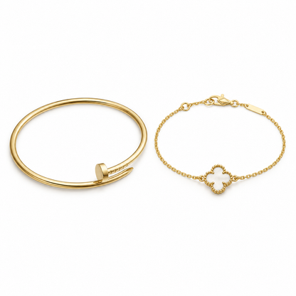 [Love's Uplift] Clover White Mother-of-Pearl & JUSTE Bracelet Stack Set