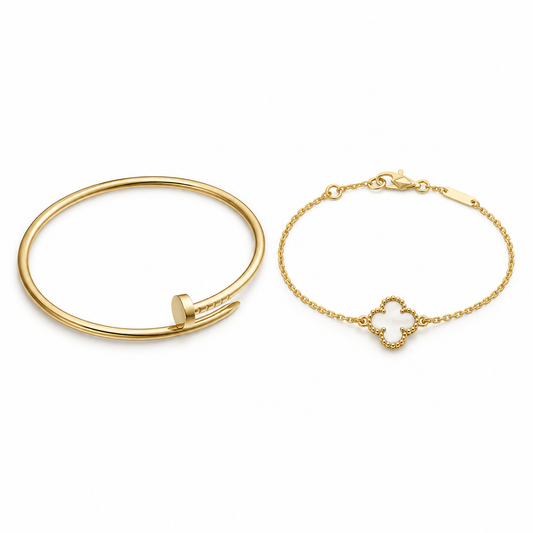 [Love's Uplift] Clover White Mother-of-Pearl & JUSTE Bracelet Stack Set