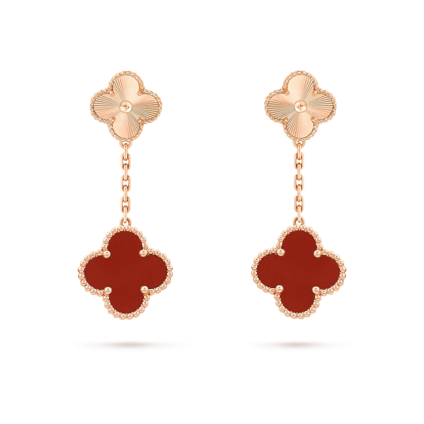 [Love's Uplift]CLOVER 2 MOTIF  LASER CARNELIAN EARRINGS