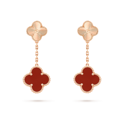 [Love's Uplift]CLOVER 2 MOTIF  LASER CARNELIAN EARRINGS