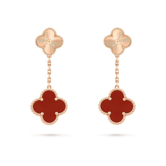 [Love's Uplift]CLOVER 2 MOTIF  LASER CARNELIAN EARRINGS