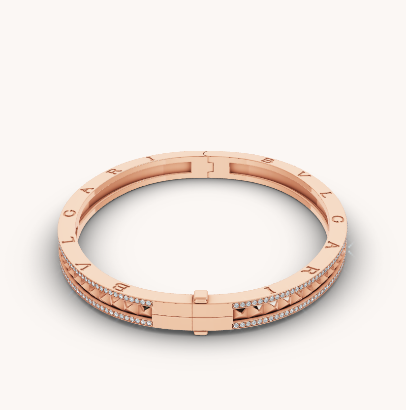 [Love's Uplift]ZERO 1 SPIRAL AND PAVED DIAMOND PINK GOLD BRACELET