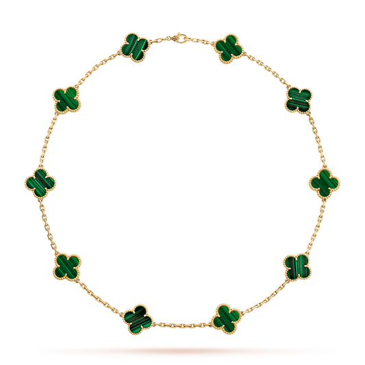 [Love's Uplift]CLOVER 10 MOTIFS MALACHITE NECKLACE