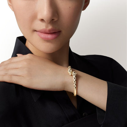 [Love's Uplift]PANTHERE DOUBLE HEADED HALF DIAMOND OPEN BRACELET