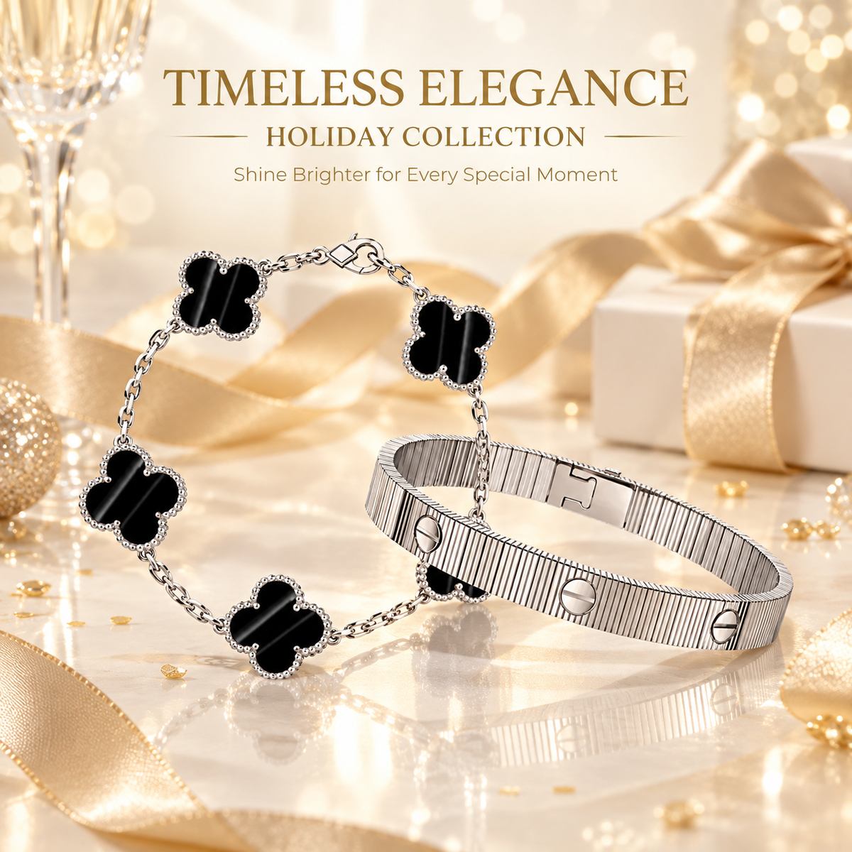 [Love's Uplift] Clover 5-Motif & LOVE Unlimited Bracelet Set