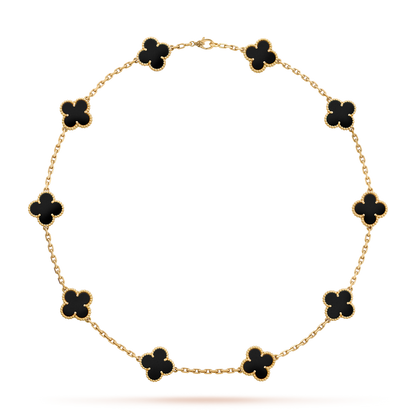 [Love's Uplift]CLOVER 10 MOTIFS ONYX NECKLACE