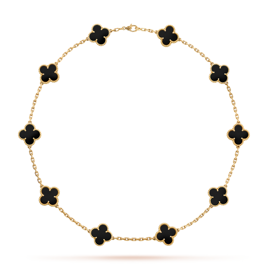 [Love's Uplift]CLOVER 10 MOTIFS ONYX NECKLACE