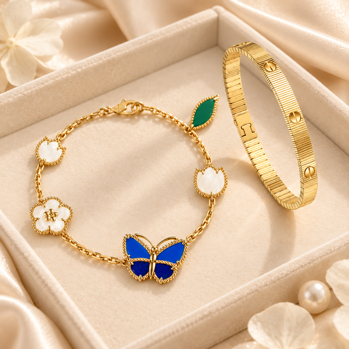 [Love's Uplift] Lucky Spring Butterfly 5-Motif & LOVE Unlimited Bracelet Stack Set