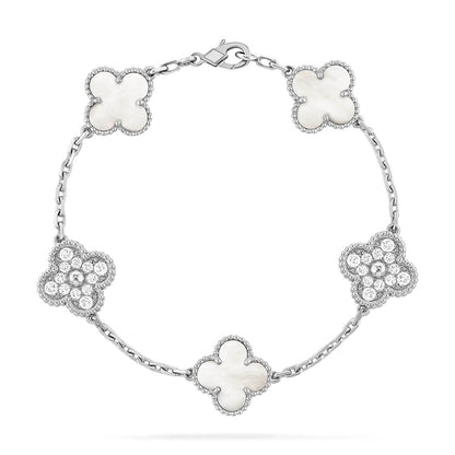 [Love's Uplift]CLOVER WHITE PEARL MOP 5 MOTIF BRACELET COLLECTION