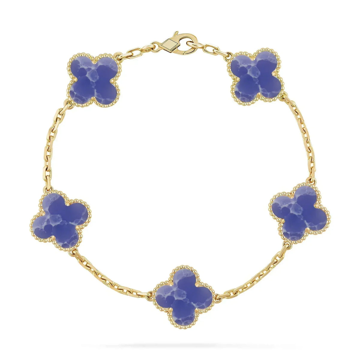 [Love's Uplift] LOVE & JUSTE & Blue Veins Clover 5-Motif Diamond Bracelet Stack Set