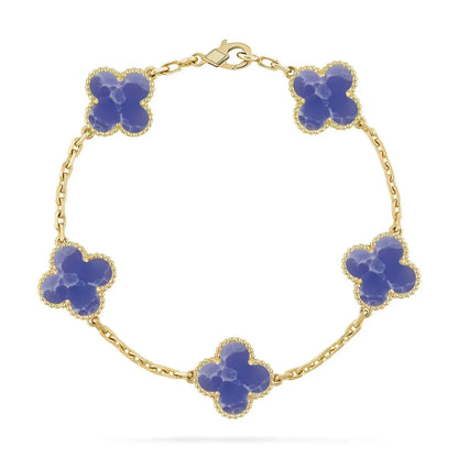 [Love's Uplift] LOVE & JUSTE & Blue Veins Clover 5-Motif Diamond Bracelet Stack Set