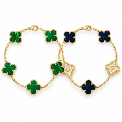 [Love's Uplift]Clover 5-Motif Malachite & Pietersite Bracelet Stack Set