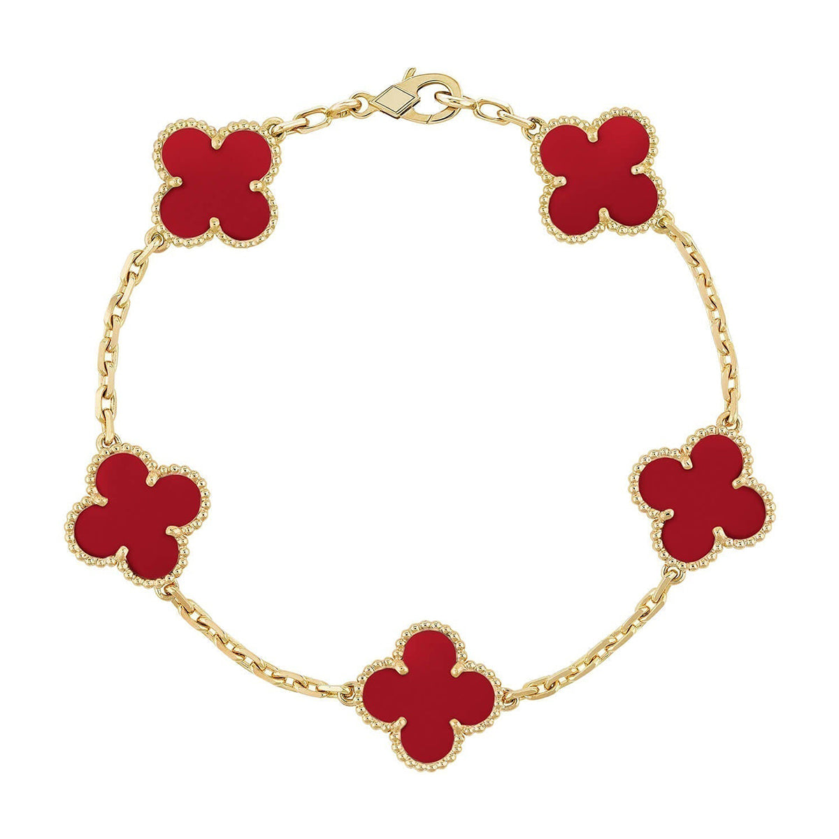 [Love's Uplift] CLOVER 5 MOTIF RED CORNELIAN BRACELET COLLECTION
