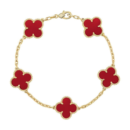 [Love's Uplift] CLOVER 5 MOTIF RED CORNELIAN BRACELET COLLECTION