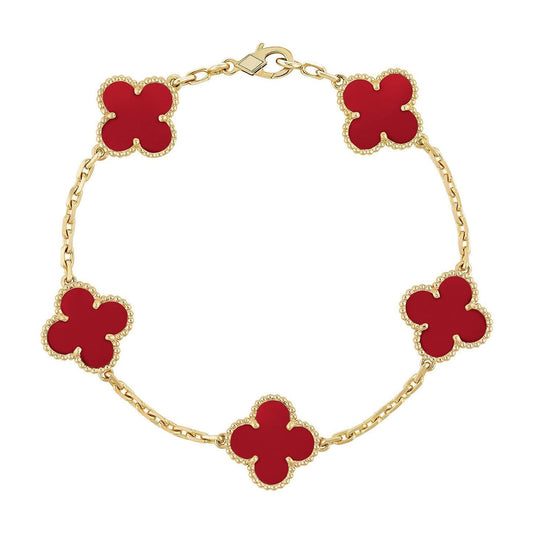 [Love's Uplift] CLOVER 5 MOTIF RED CORNELIAN BRACELET COLLECTION