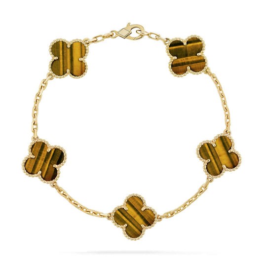 [Love's Uplift] CLOVER 5 MOTIFS TIGER EYE BRACELET COLLECTION