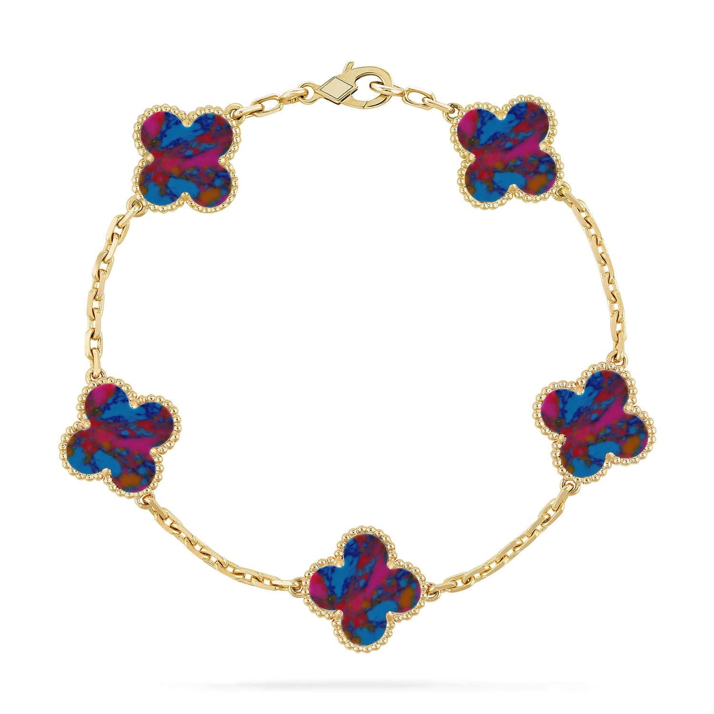 [Love's Uplift]CLOVER 5 MOTIF COLOR GEMSTONES BRACELET COLLECTION