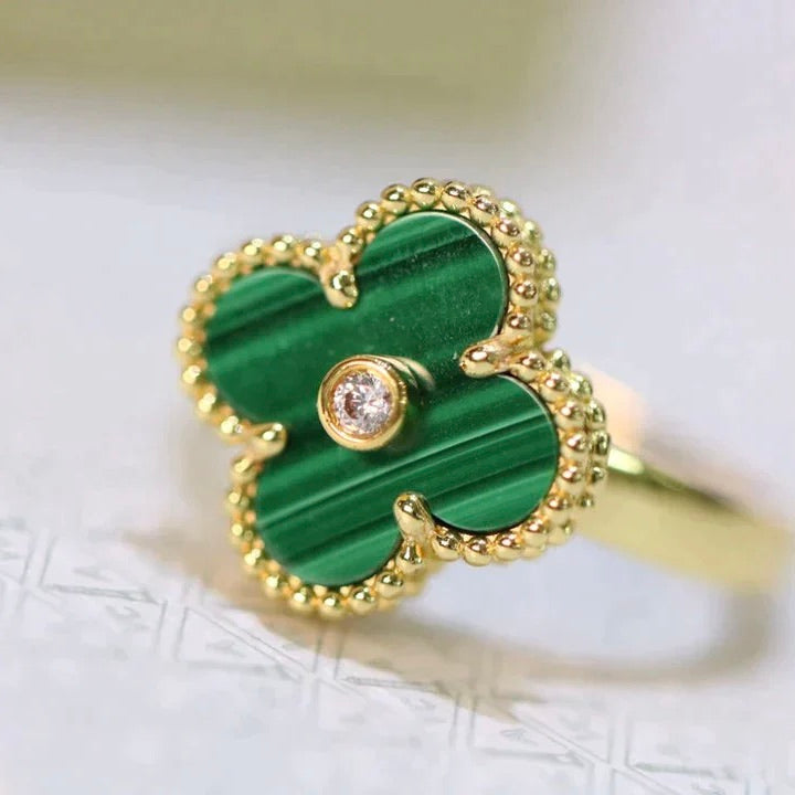 [Love's Uplift]CLOVER MALACHITE RING GOLD DIAMOND