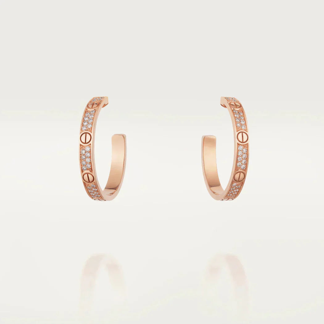 [Love's Uplift]LOVE DIAMOND PINK GOLD HOOP EARRINGS