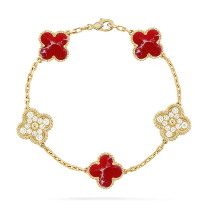 [Love's Uplift]CLOVER 5 MOTIF RED PATTERN BRACELET COLLECTION