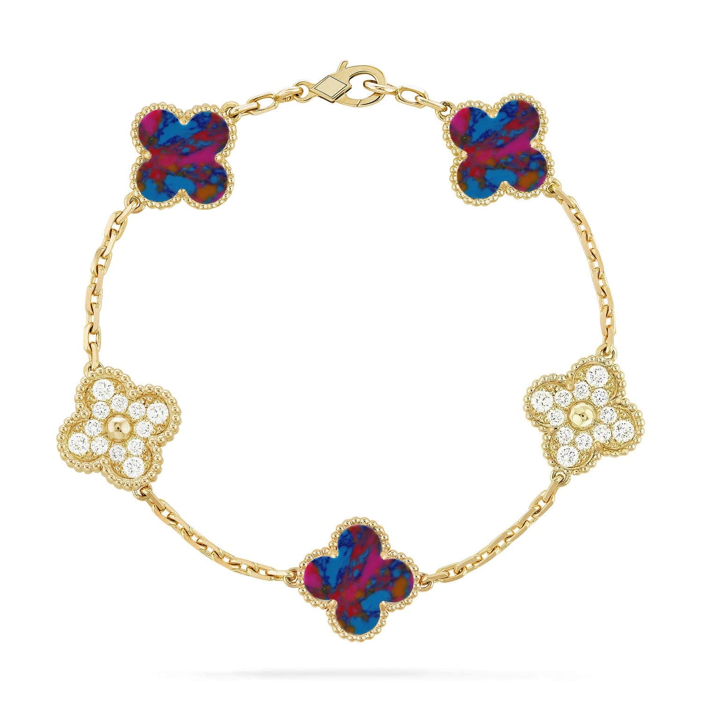 [Love's Uplift]CLOVER 5 MOTIF COLOR GEMSTONES BRACELET COLLECTION