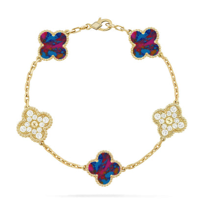 [Love's Uplift]CLOVER 5 MOTIF COLOR GEMSTONES BRACELET COLLECTION