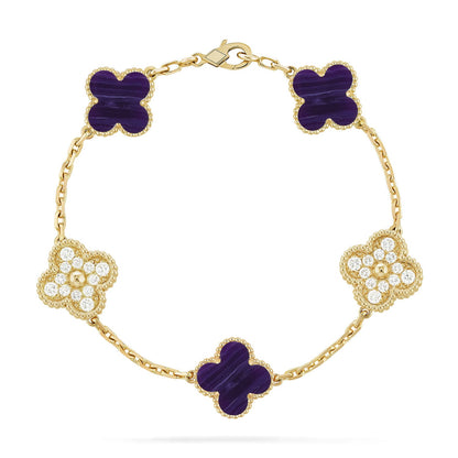[Love's Uplift]CLOVER 5 MOTIF PURPLE STRIPES BRACELET COLLECTION