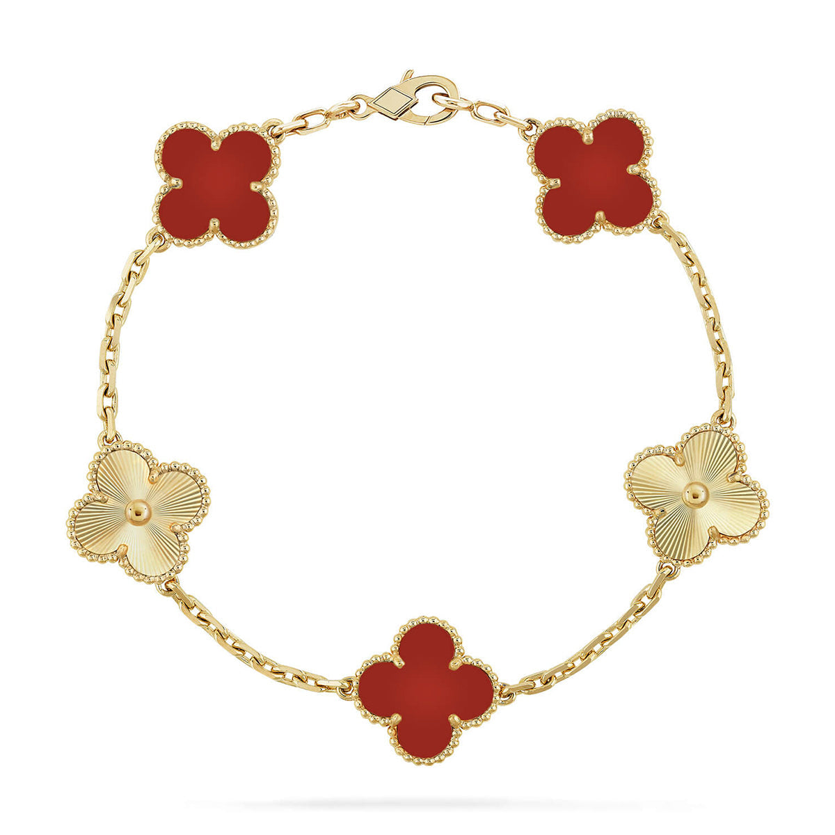 [Love's Uplift] CLOVER 5 MOTIF RED CORNELIAN BRACELET COLLECTION