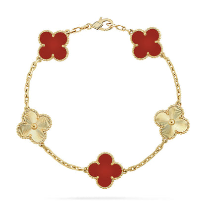[Love's Uplift] CLOVER 5 MOTIF RED CORNELIAN BRACELET COLLECTION