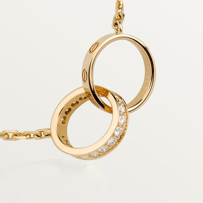 [Love's Uplift]LOVE DOUBLE RING HALF DIAMOND NECKLACE