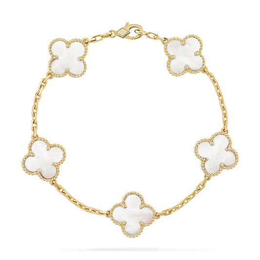 [Love's Uplift]CLOVER  5 MOTIF WHITE MOP BRACELET