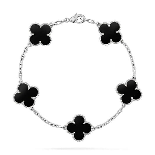 [Love's Uplift]CLOVER 5 MOTIF ONYXS  BRACELET SILVER