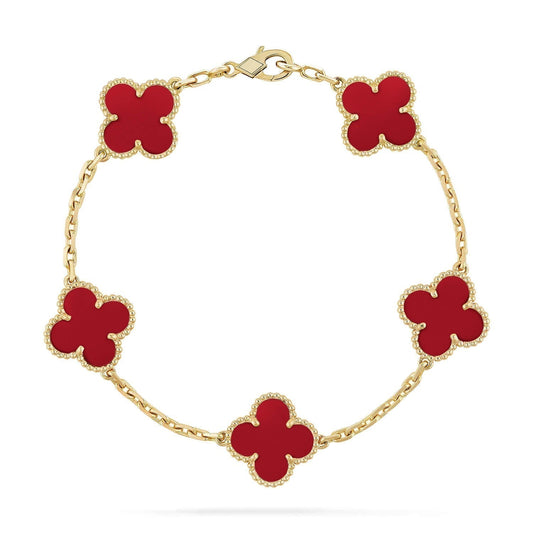[Love's Uplift]CLOVER 5 MOTIFS RED AGATE  BRACELET