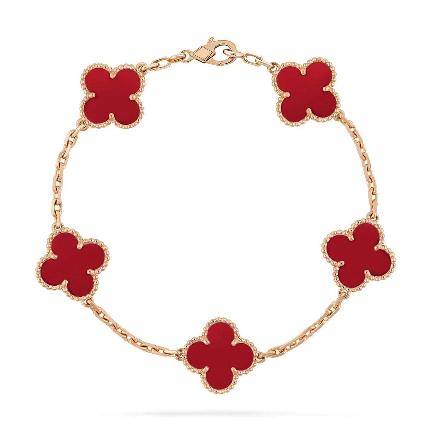[Love's Uplift]CLOVER 5 MOTIFS RED AGATE  BRACELET
