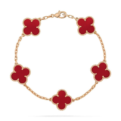 [Love's Uplift]CLOVER 5 MOTIFS RED AGATE  BRACELET