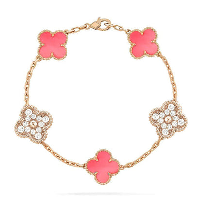 [Love's Uplift]CLOVER 5 MOTIF DIAMOND PINK MOP PINK GOLD BRACELET