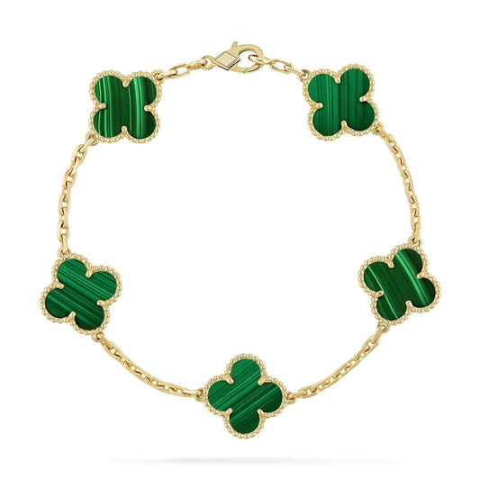 [Love's Uplift]CLOVER 5 MOTIFS MALACHITE BRACELET