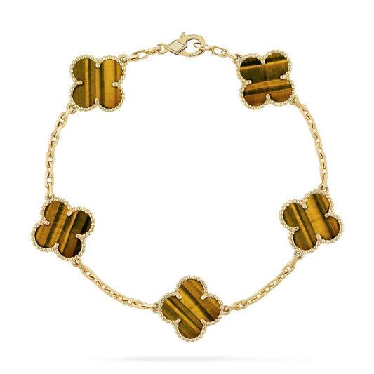 [Love's Uplift]CLOVER  5 MOTIFS TIGER EYE BRACELET