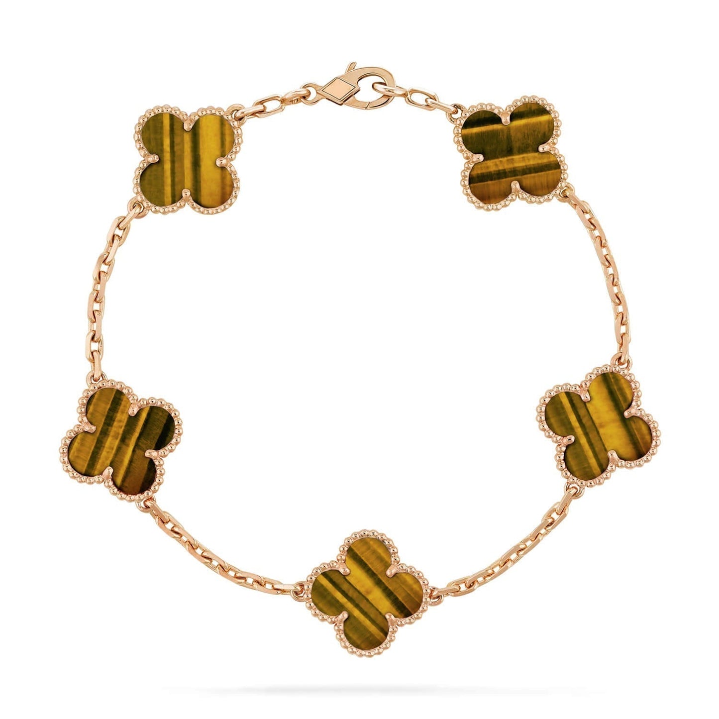 [Love's Uplift]CLOVER  5 MOTIFS TIGER EYE BRACELET